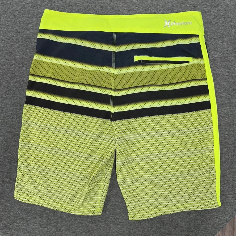 Hurley Phantom Board Shorts Swim Trunks Striped‎ Neon Green Accents Size 31